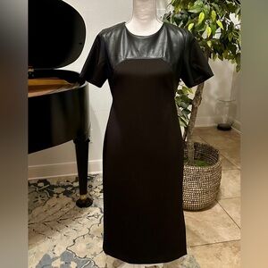 Calvin Klein Black Midi Dress with Faux Leather Accents